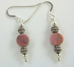 Earrings rhodonite discs with fancy silver beads on silver wire