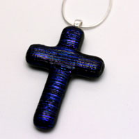 blue textured dichroic glass cross pendant