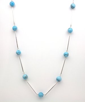 Necklace dyed Howlite beads silver spacer bars