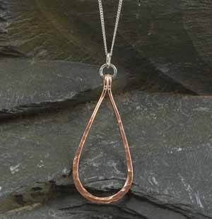  Hammered effect copper teardrop pendant 