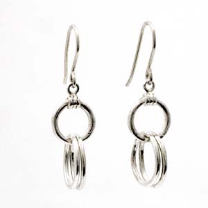 Siver double drop circle earrings